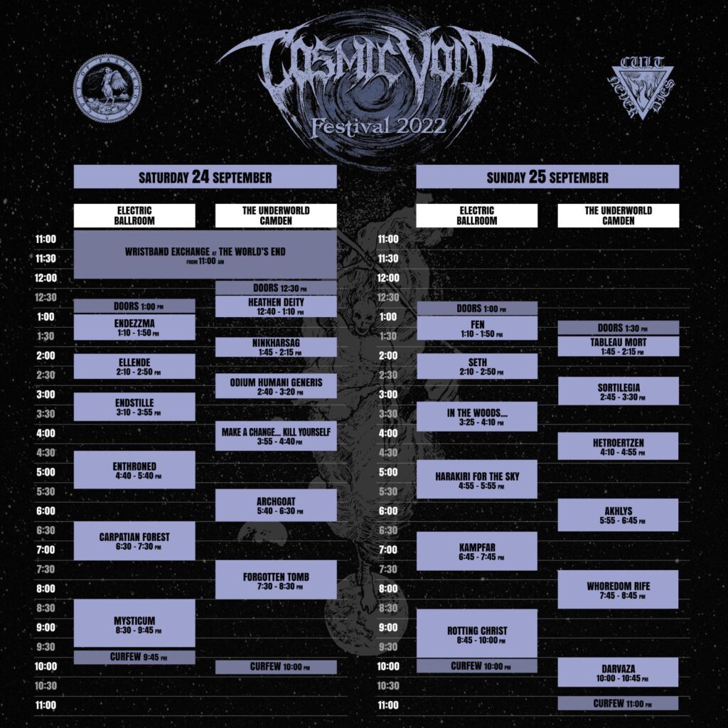 Stage Times – Cosmic Void Festival | Black Metal Festival in London (UK)